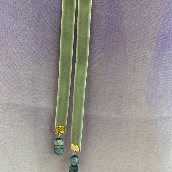 Adjustable necklace blue lapis and ribbon - Picture 3 of 10